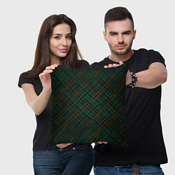 Подушка квадратная Тёмно-зелёная диагональная клетка в шотландском ст, цвет: 3D-принт — фото 2