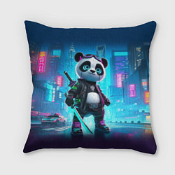 Подушка квадратная Панда кибер самурай в ночном Нью-Йорке, цвет: 3D-принт