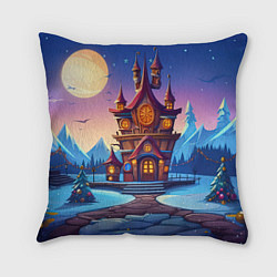Подушка квадратная Новогодний сказочный замок, цвет: 3D-принт