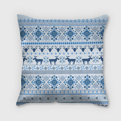 Подушка квадратная Blue sweater with reindeer, цвет: 3D-принт