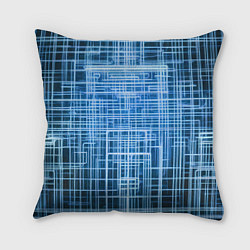 Подушка квадратная Синие неоновые полосы киберпанк, цвет: 3D-принт