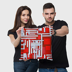 Подушка квадратная Полосы на красном фоне, цвет: 3D-принт — фото 2