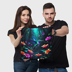 Подушка квадратная Колибри в темном лесу, цвет: 3D-принт — фото 2