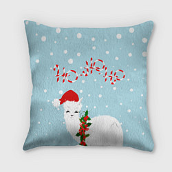 Подушка квадратная Лама в роли Санта Клауса, цвет: 3D-принт