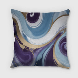 Подушка квадратная Абстрактный волнистый узор фиолетовый с голубым, цвет: 3D-принт