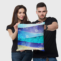 Подушка квадратная Абстрактный синий волнистый фон со снежинками, цвет: 3D-принт — фото 2