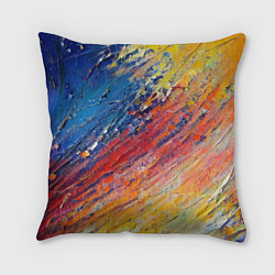 Подушка квадратная Смешение масляных красок синий жёлтый красный живо, цвет: 3D-принт