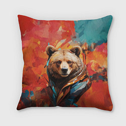Подушка квадратная Праздничный медведь, цвет: 3D-принт