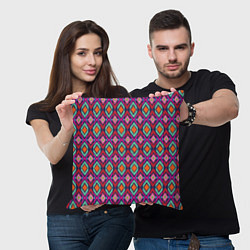 Подушка квадратная Узор имитация ткань икат розового цвета, цвет: 3D-принт — фото 2