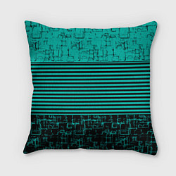 Подушка квадратная Темно бирюзовый полосатый узор, цвет: 3D-принт