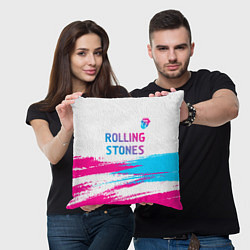 Подушка квадратная Rolling Stones neon gradient style посередине, цвет: 3D-принт — фото 2