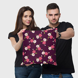 Подушка квадратная Цветочный паттерн в розовых оттенках, цвет: 3D-принт — фото 2