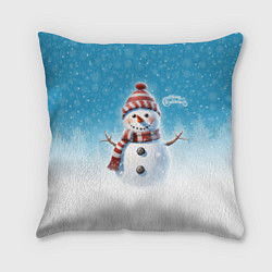 Подушка квадратная Веселый снеговичок, цвет: 3D-принт