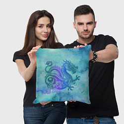 Подушка квадратная Бирюзовый дракон узор, цвет: 3D-принт — фото 2
