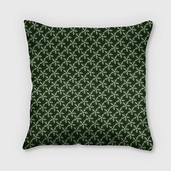 Подушка квадратная Паттерн снежинки тёмно-зелёный, цвет: 3D-принт