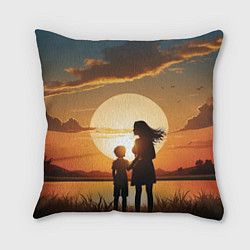 Подушка квадратная Мать и дитя на закате, цвет: 3D-принт