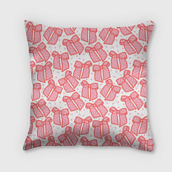 Подушка квадратная Узор с розовыми бантами в горошек