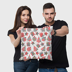Подушка квадратная Праздничные узоры подарки, цвет: 3D-принт — фото 2
