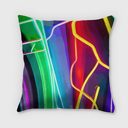 Подушка квадратная Абстрактные цветные полосы - композиция, цвет: 3D-принт
