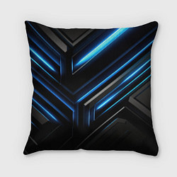 Подушка квадратная Черный абстрактный фон и синие неоновые вставки, цвет: 3D-принт