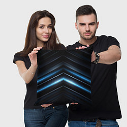 Подушка квадратная Синий неоновый яркий свет на черном абстрактном фо, цвет: 3D-принт — фото 2