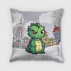 Подушка квадратная Зеленый дракон на снежном фоне, цвет: 3D-принт