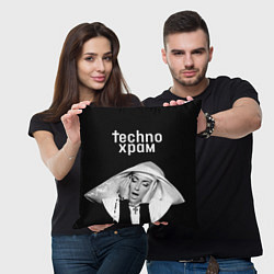 Подушка квадратная Techno храм эмоциональная монашка, цвет: 3D-принт — фото 2