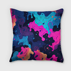 Подушка квадратная Яркие кислотные разноцветные пятна в виде камуфляж, цвет: 3D-принт