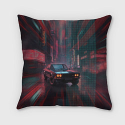 Подушка квадратная Спорткар на темной улице, цвет: 3D-принт