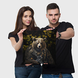 Подушка квадратная Медведь солдат в ночном лесу, цвет: 3D-принт — фото 2