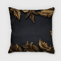 Подушка квадратная Золотые объемные листья на черном, цвет: 3D-принт