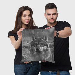 Подушка квадратная Серый волк на сером фоне, цвет: 3D-принт — фото 2