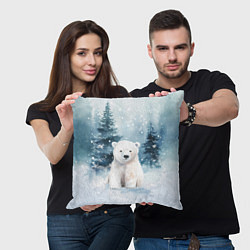 Подушка квадратная Белый медвежонок в лесу, цвет: 3D-принт — фото 2