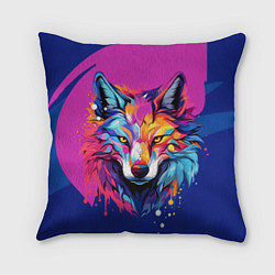 Подушка квадратная Волк в стиле поп-арт, цвет: 3D-принт