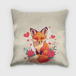 Подушка квадратная Влюбленная лисичка в сердечках, цвет: 3D-принт