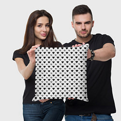 Подушка квадратная Черно-белые сердечки, цвет: 3D-принт — фото 2