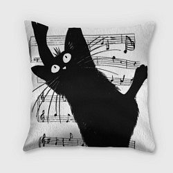 Подушка квадратная Кот повис на музыкальных нотах, цвет: 3D-принт