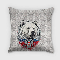 Подушка квадратная Белый медведь и белый герб России, цвет: 3D-принт