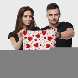 Подушка квадратная Паттерн красные сердечки на белом фоне, цвет: 3D-принт — фото 2
