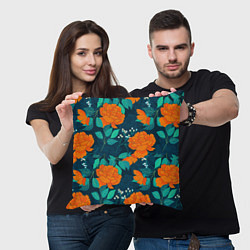 Подушка квадратная Паттерн с оранжевыми цветами, цвет: 3D-принт — фото 2