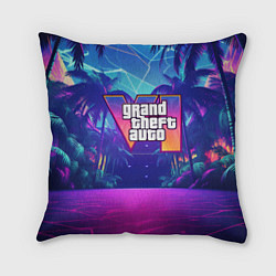 Подушка квадратная Gta 6 логотип в стиле ночного vice city, цвет: 3D-принт