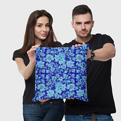 Подушка квадратная Узоры гжель на темно синем фоне, цвет: 3D-принт — фото 2