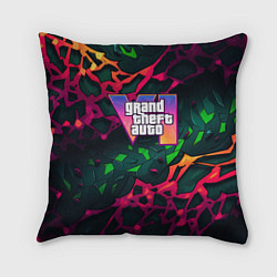 Подушка квадратная GTA 6 logo яркий неоновый камуфляжный стиль, цвет: 3D-принт