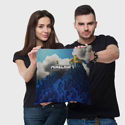 Подушка квадратная Minecraft лого и горы, цвет: 3D-принт — фото 2