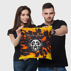 Подушка квадратная Bon Jovi рок панда и огонь, цвет: 3D-принт — фото 2
