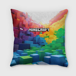 Подушка квадратная Minecraft logo радужный мир, цвет: 3D-принт