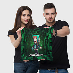 Подушка квадратная Minecraft девушка в зеленом мире, цвет: 3D-принт — фото 2