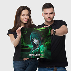 Подушка квадратная Minecraft девушка зеленые кубики, цвет: 3D-принт — фото 2
