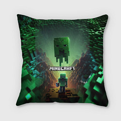 Подушка квадратная Minecraft зеленая летящая голова, цвет: 3D-принт