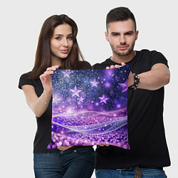 Подушка квадратная Абстрактные звезды в фиолетовых искрах, цвет: 3D-принт — фото 2
